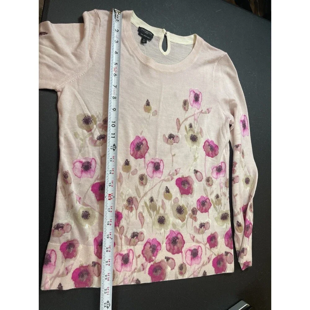 Talbots 100% Merino Wool Pink Floral Sweater PS Lightweight Knit